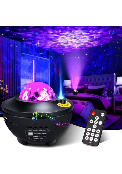 Bluetoothlu Hoparlörlü Müzikli Projektörlü Yansıtmalı Çocuk Bebek Odası Gece Lambası