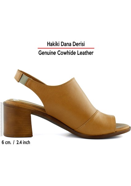 Emilia Taba Hakiki Dana Derisi Arkası Açık Lastik Bantlı Kalın Topuklu Rahat Günlük Sandalet fiyatları