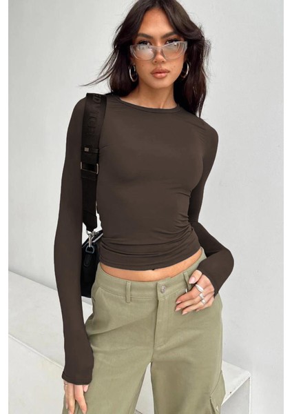 Acı Kahve Bisiklet Yaka Basic Uzun Kollu Body MG1701