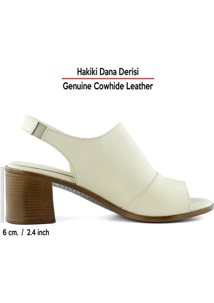 Emilia Bej Hakiki Deri Arkası Açık Lastik Bantlı Kalın Topuklu Rahat Günlük Sandalet fiyatları