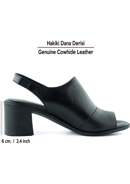 Emilia Siyah Hakiki Deri Arkası Açık Lastik Bantlı Kalın Topuklu Rahat Günlük Sandalet fiyatları