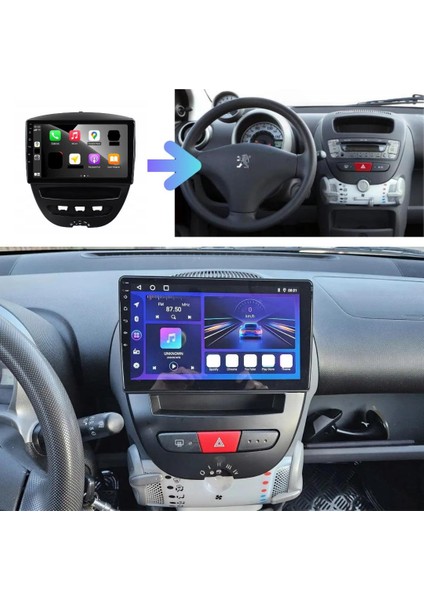 Peugeot 107 Android Multimedya Sistemi 4-64 Cadence (2007-2013) + Dört Bölge 360 Derece Kamera Sistemi Hediye