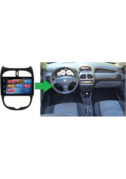 Peugeot 206 Android Multimedya Sistemi 4-64 Cadence (1998-2010) + Dört Bölge 360 Derece Kamera Sistemi Hediye