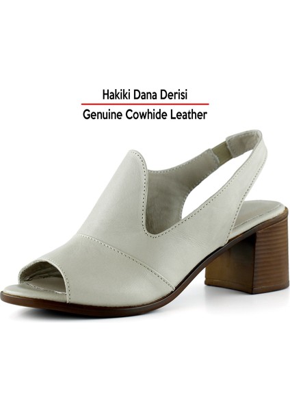 Emilia Vizon Hakiki Deri Arkası Açık Lastik Bantlı Kalın Topuklu Rahat Günlük Sandalet fırsatları