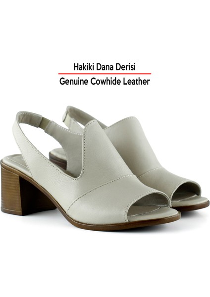 Emilia Vizon Hakiki Deri Arkası Açık Lastik Bantlı Kalın Topuklu Rahat Günlük Sandalet indirimleri