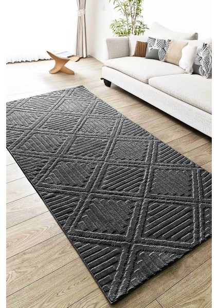 Hilda Iskandinav Dokuma Bukleli Premium Antrasit Puffy Peluş Yolluk Koridor Halısı Salon Halısı fiyatları