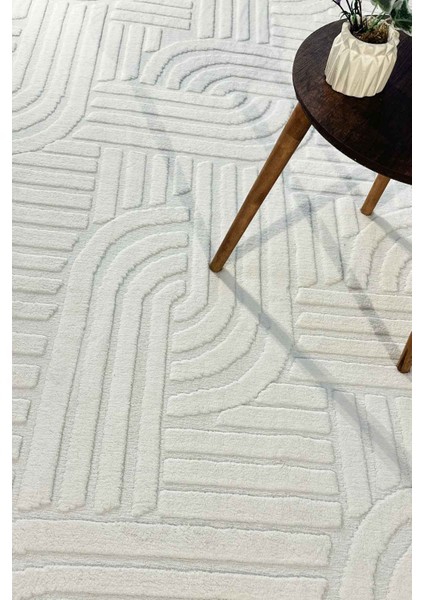 Siena Iskandinav Dokuma Bukleli Premium Beyaz Puffy Peluş Yolluk Koridor Halısı Salon Halısı