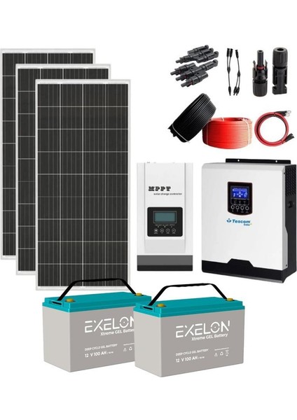 Teknovasyon Arge Güneş Enerjisi Solar Paketi 1kva Inverter 200 Watt Güneş Paneli 100 Amper Jel Akü