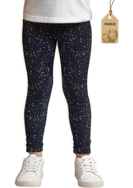 Siyah Gökyüzü Yıldızlar Desenli Mevsimlik ve Yazlık Likralı Uzun Rahat Pamuklu Tayt