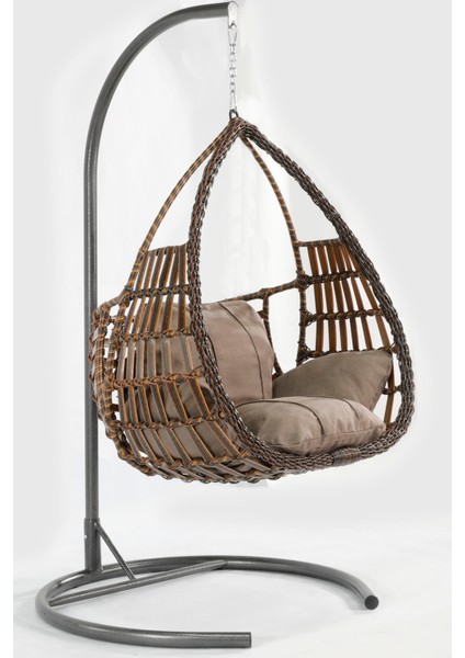 Kahverengi Rattan Örgü Damla Model Hamak Bahçe Salıncağı Balko,teras, Bahçe