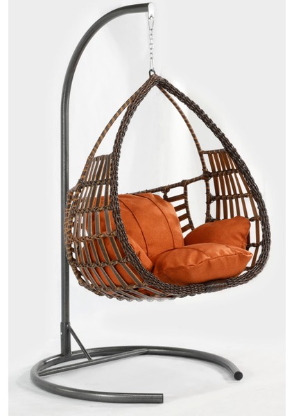 Kahverengi Rattan Örgü Damla Model Hamak Bahçe Salıncağı Balko,teras, Bahçe