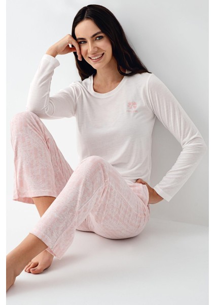 Kadın Mevsimlik Uzunkol Pijama Takım, %50 Pamuk %50 Modal