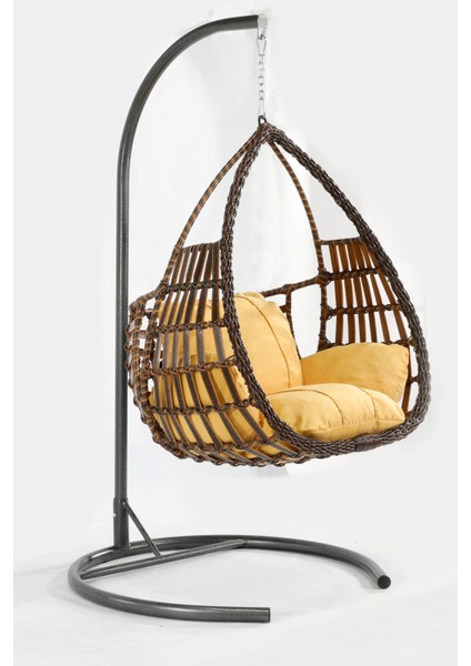 Kahverengi Rattan Örgü Damla Model Hamak Bahçe Salıncağı Balko,teras, Bahçe