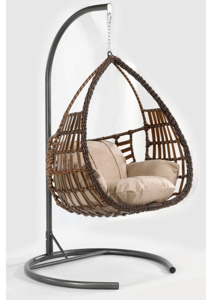 Kahverengi Rattan Örgü Damla Model Hamak Bahçe Salıncağı Balko,teras, Bahçe