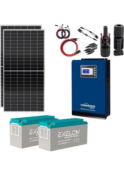Güneş Enerjisi Solar Paketi 3 kva Inverter 450 Watt Güneş Paneli 150 Amper Jel Akü