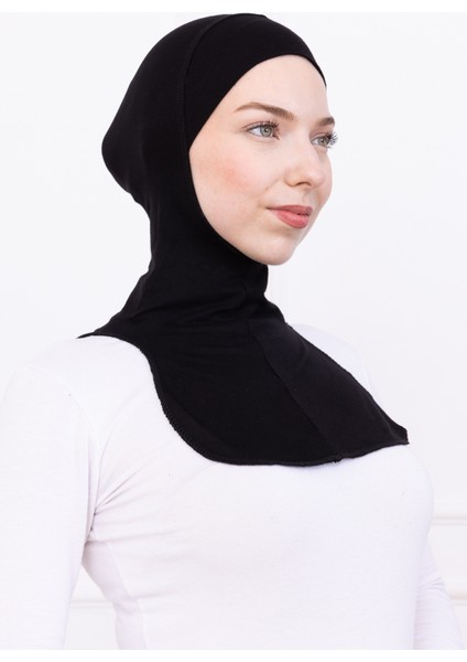 Siyah Ninja Bone Boyunluklu Likralı Sporcu Bonesi Kadın Pratik Tesettür Hijab Başörtü