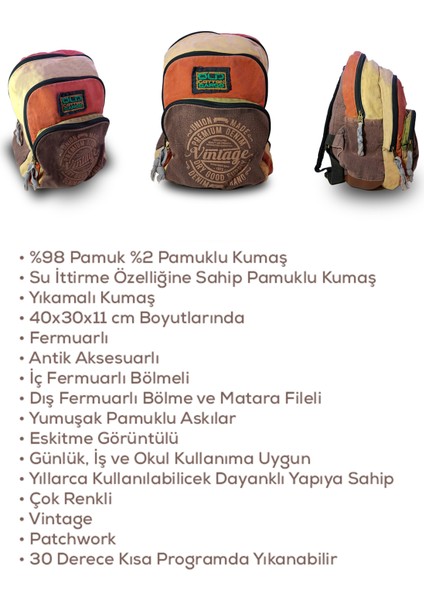 5017-1 New Patchwork Sırt Çantası Kahve