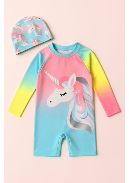 Kız Cocuk Uzun Kollu ve Fermuarlı Mayo Takımı 3 -10 Yas 11908