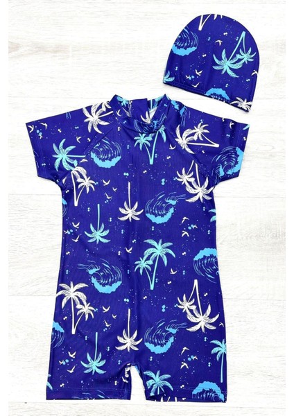 Boneli ,pervaz Fermuarlı ,güneş Korumalı Erkek Çocuk Tulum Mayo