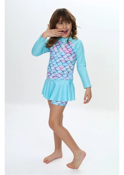 Etek Detaylı Kız Çocuk Desenli Mayo