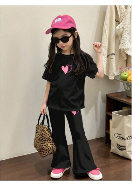 Kalp Baskılı Kız Çocuk Takım