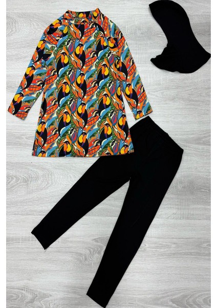 Kız Çocuk Tesettür Mayo Uzun Kollu Dijital Baskılı Yaz Modelleri