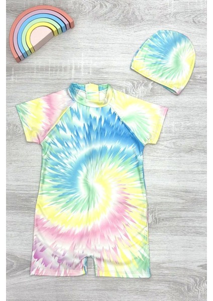 Dalgıç Kumaş Gizli Fermuarlı Boneli Karakter Desenli Kız Çocuk Mayo