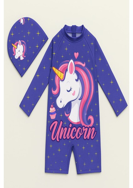 Kız Cocuk Uzun Kollu ve Fermuarlı Mayo Takımı 3 -10 Yas 11909