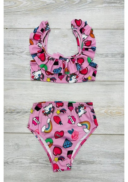 Fırfırlı Baskılı Kız Çocuk Mayosu