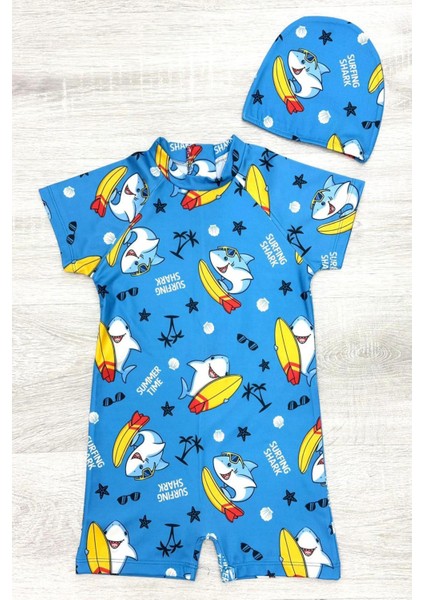 Boneli ,pervaz Fermuarlı ,güneş Korumalı Erkek Çocuk Tulum Mayo