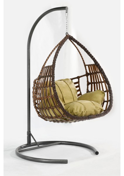 Kahverengi Rattan Örgü Damla Model Hamak Bahçe Salıncağı Balko,teras, Bahçe