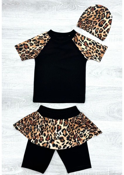 Likralı Dalgıç Kumaş Üç Parça Kız Çocuk Mayo