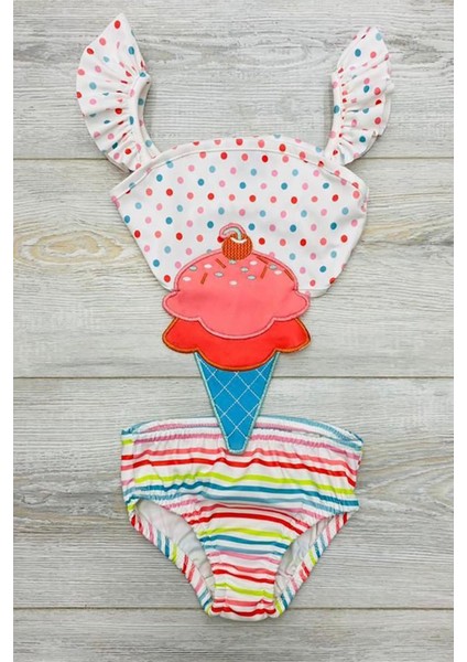 Dondurma Desenli Kız Çocuk Mayokini