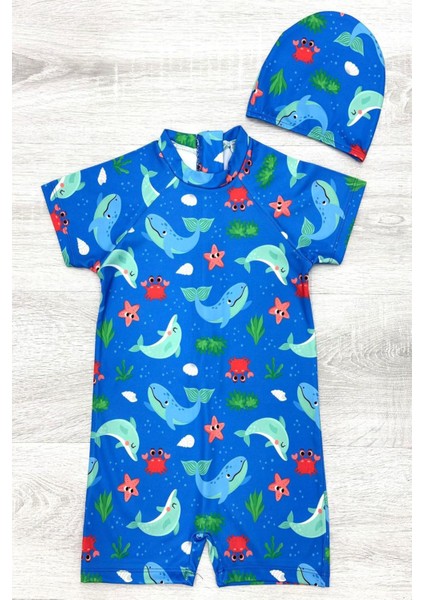 Boneli ,pervaz Fermuarlı ,güneş Korumalı Erkek Çocuk Tulum Mayo