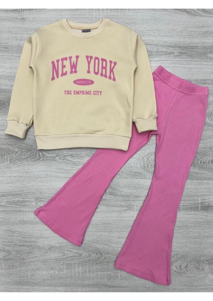 Iki Parça Çocuk Ispanyol Pantolon ve Baskılı Sweat