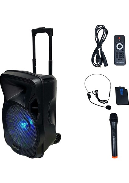 ES-3845 15'' Portatif Taşınabilir Ses Sistemi 200WATT 1el Telsiz+1yaka Telsiz fiyatları