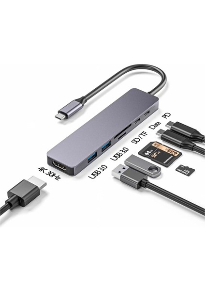 GAB-TY601 Çevirici Type-C To 3.0 6 In 1 USB + Hdtv 4K