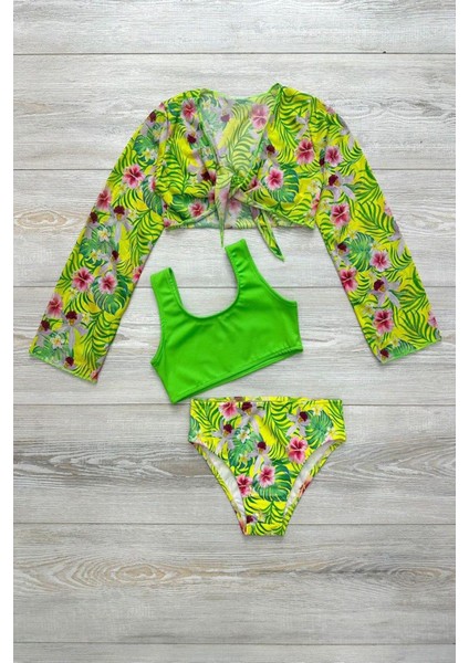 Yeni Sezon Kız Çocuk Bolerolu Bikini 3'lü Takım