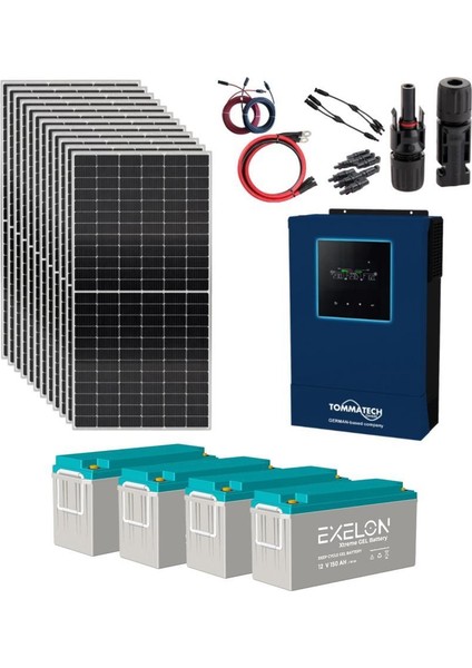 Teknovasyon Arge Güneş Enerjisi Solar Paketi 5.6kVA İnverter 550W Güneş Paneli 200Ah Jel Akü