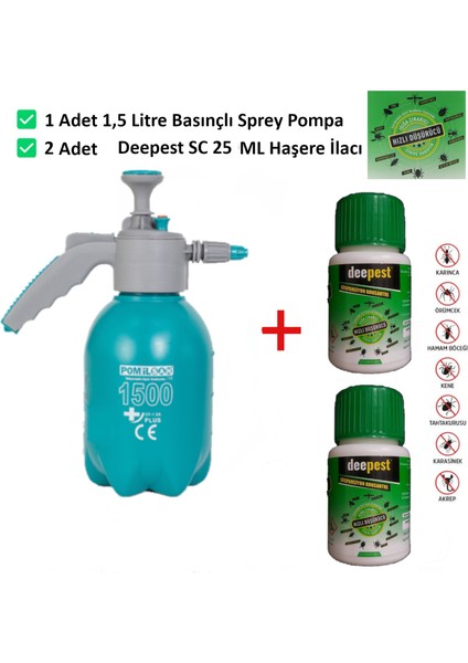 2 Adet Deepest Sc 25ML Haşere Ilacı ve 1 Adet 1,5 Ltbasınçlı Pompa Pıre, Akrep,kene,tahtakurusu,hamamböceği Için Etkili