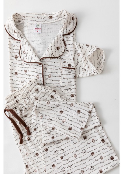 Uzun Kol Gömlek Yaka Kadın Pinterest Pijama Takımı - Mevsimlik Kadın Pijama- Geniş Beden Aralığı