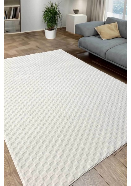 Dolly Iskandinav Dokuma Bukleli Premium Beyaz Puffy Peluş Yolluk Koridor Halısı Salon Halısı