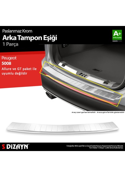 Peugeot 5008 2 Krom Arka Tampon Eşiği 2017-2020 A+ Kalite