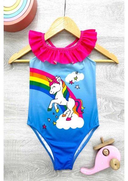 Çapraz Fırfır Askılı Kız Çocuk Mayo