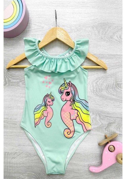 Çapraz Fırfır Askılı Kız Çocuk Mayo