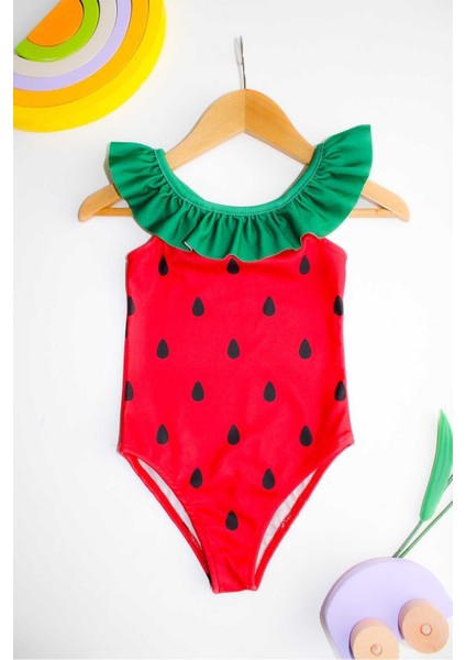 Çapraz Fırfır Askılı Kız Çocuk Mayo