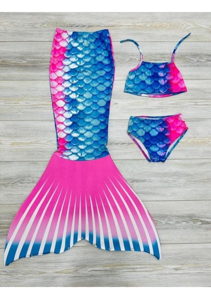 Parlak Renkli Deniz Kızı Mayo Kostümü 3'lü Set