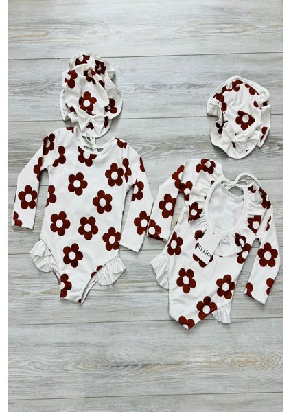 Şapkalı Sırtı Fırfırlı Ip Askılı Çiçekli Mayo