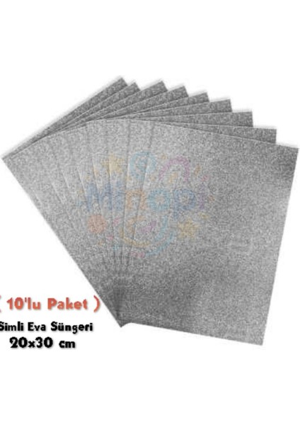 Gümüş Renkli Simli Eva Süngeri 20X30 cm 10'lu Paket 1.5 mm