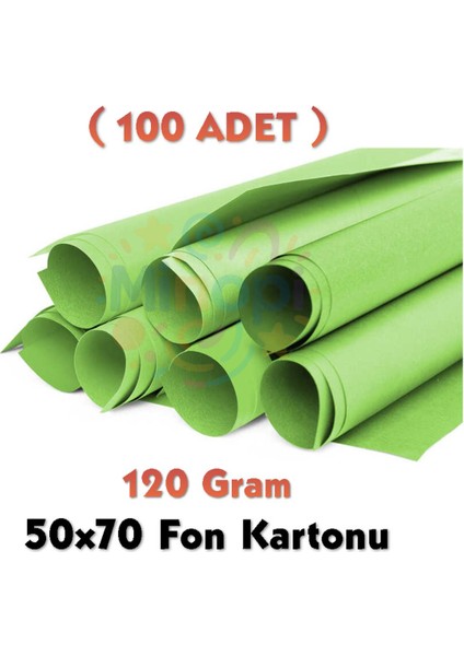 Açık Yeşil Fon Kartonu 50X70 cm 100'LÜ Paket 120 gr Renkli Fon Kartonu